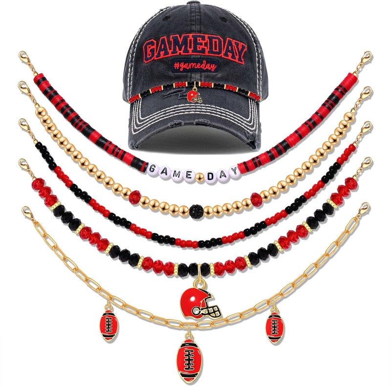 YAHPERN 5PCS Game Day Trucker Hat Chains Decorative Football Chains Baseball Cap Chains for Hat Bill Decoration Charms DIY Mesh - Image 1